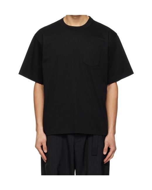 Sacai Black Crew Neck Short-Sleeved T-Shirt for men