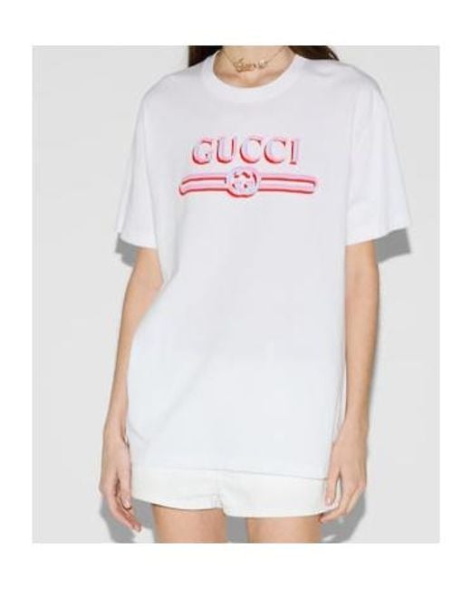 Gucci White Logo Printed T-Shirt