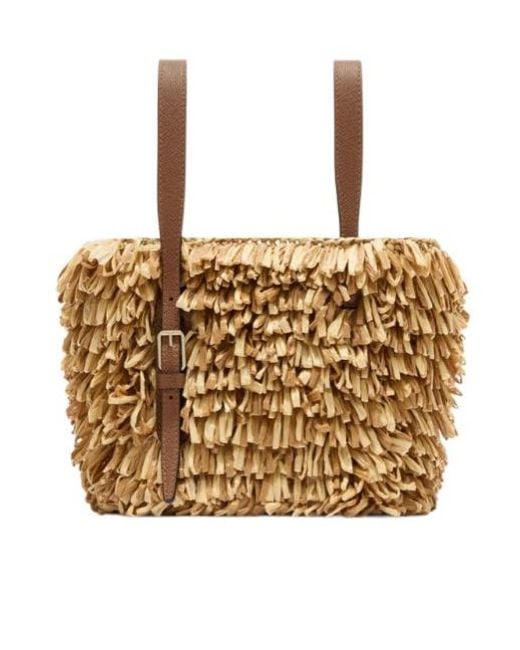 Valextra Natural Soft Wavy Raffia Bucket Bag