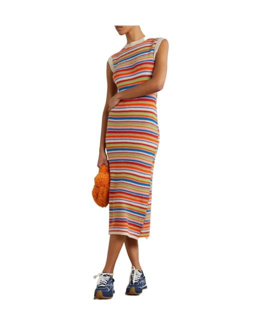 The Elder Statesman Orange Striped Maxi Dress