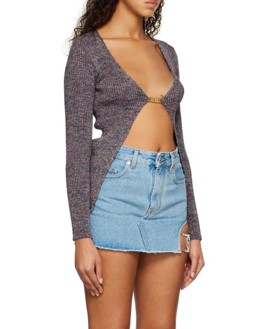 Gcds Blue Glittered V-Neck Cardigan