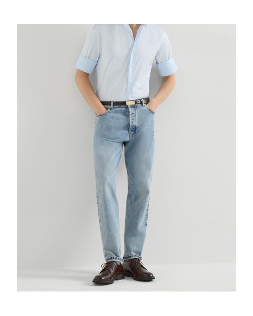 Brunello Cucinelli Blue Denim Iconic-Fit Five-Pocket Trousers for men