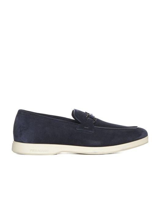 Ferragamo Blue Cosimo Suede Loafers for men