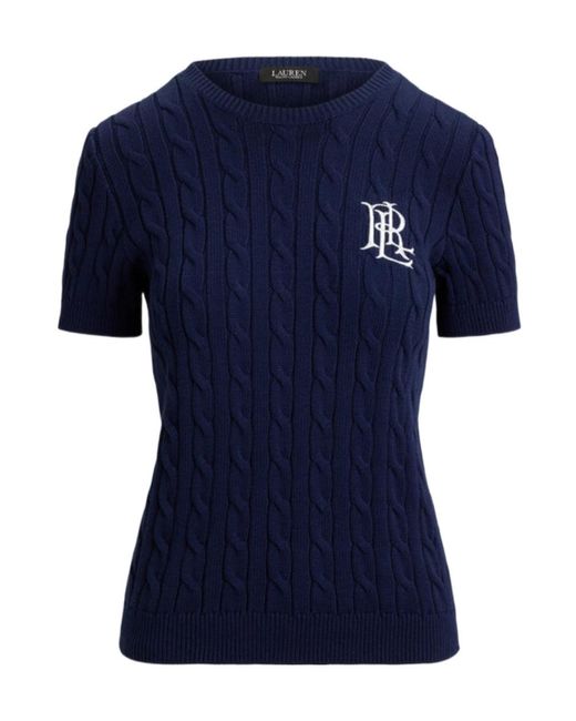 Ralph Lauren Blue Cable-Knit Logo Jumper