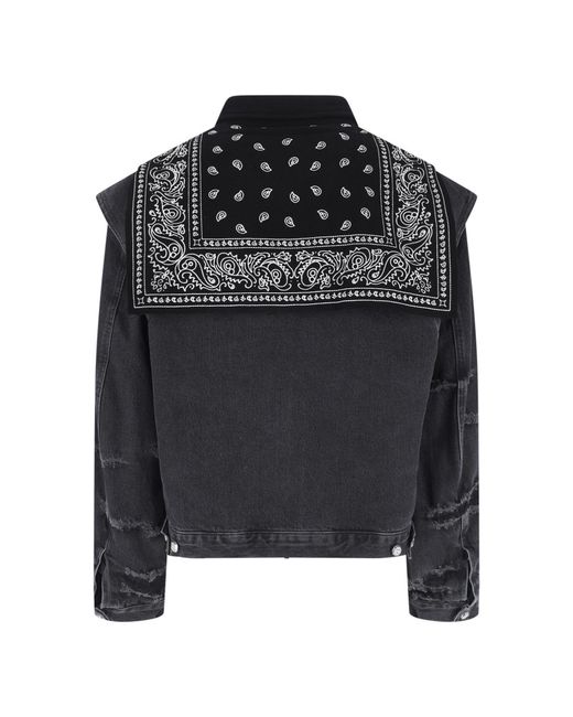 PDF CHANNEL Black Pdf Paisley Bandana Denim Jacket for men