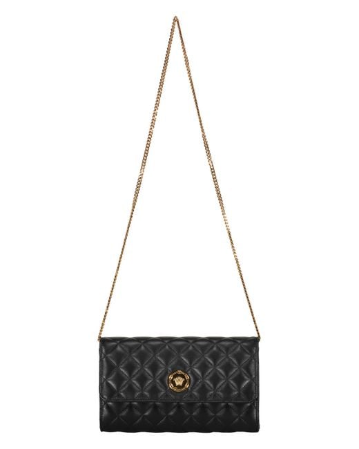 Versace Black Leather Clutch With Logo