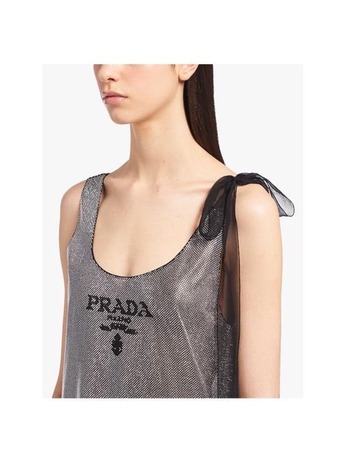 Prada Gray Crystal-Embellished Chiffon Dress