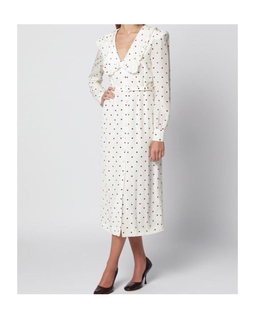 Alessandra Rich White V-Neck Polka-Dot Midi Dress
