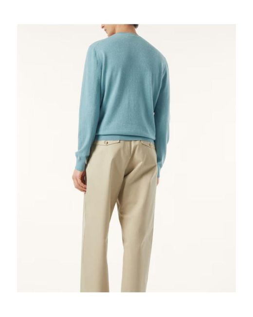 Loro Piana Blue Crew Neck Knitted Sweater for men
