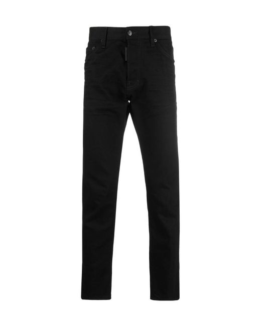 DSquared² Black Logo-Patch Slim-Fit Jeans for men