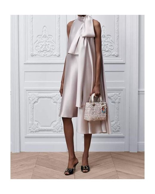 Dior White A-Line Dress With Bow Collar