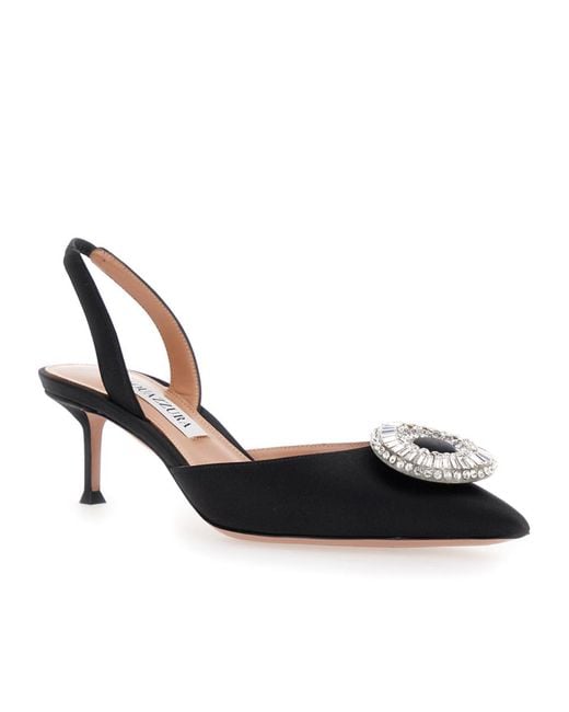 Aquazzura Black Embellished Hoop Slingback Pumps