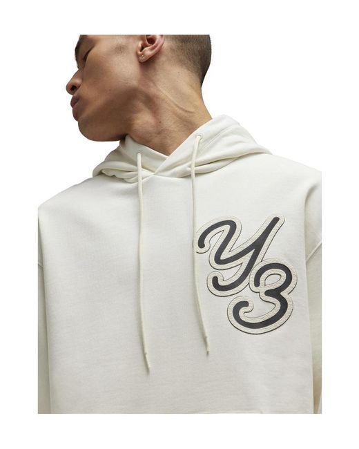 Y-3 White Logo Patch Drawstring Hoodie for men