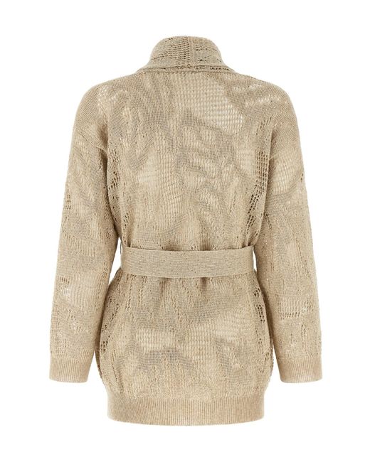 Brunello Cucinelli Natural Crochet Belted Cardigan