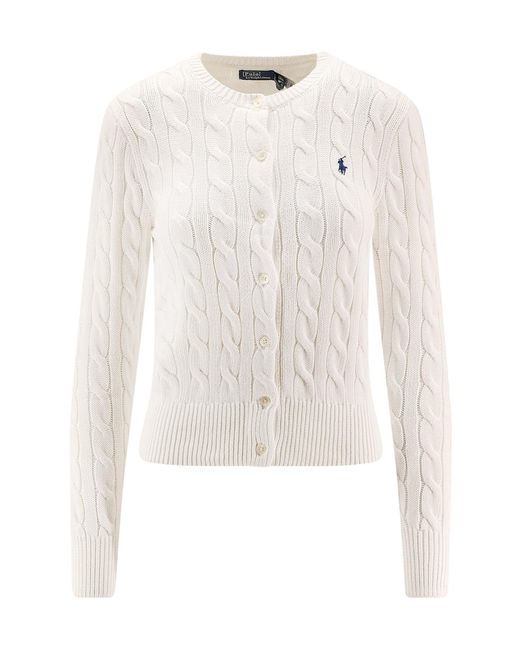 Polo Ralph Lauren White Cable-Knit Cardigan