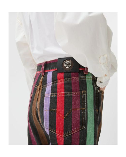 Versace Red Vertical Striped Jeans