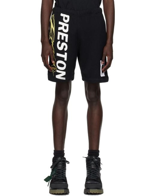 Heron Preston Black Logo-Printed Knee-Length Track Shorts for men