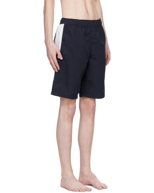 Palm Angels Blue Logo Printed Elastic Waist Swim Shorts for men
