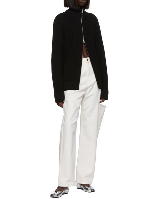 Maison Margiela Black Ribbed Zip-Up Cardigan for men