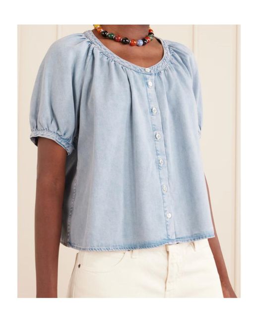 FRAME Blue The Resort Cotton And Lyocell-Blend Chambray Blouse