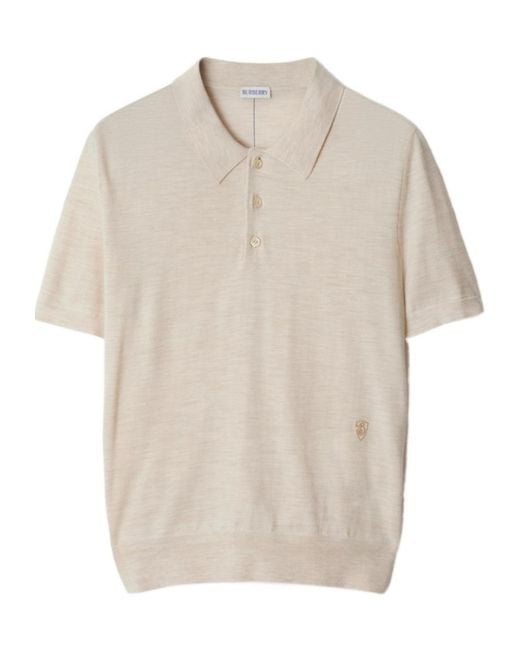 Burberry White Short-Sleeved Fin-Knit Polo Top for men