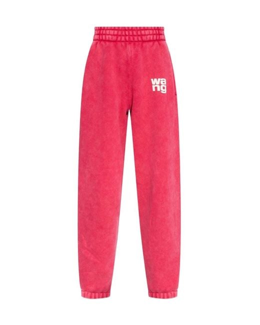 Alexander Wang Red Rubberised-Logo Cotton-Blend Track Pants