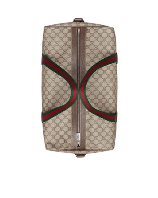 Gucci Brown Medium Duffle Bag With Web, Gg Canvas for men