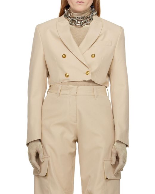 Palm Angels Natural Double-Breasted Cropped Blazer