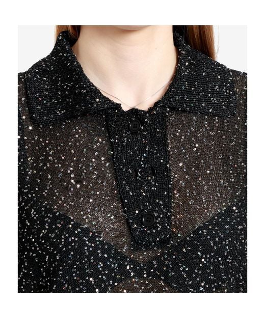 MSGM Black Embellished Knitted Polo Shirt