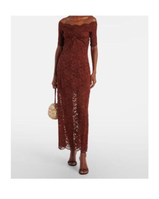 Rabanne Purple Off-Shoulder Lace Maxi Dress