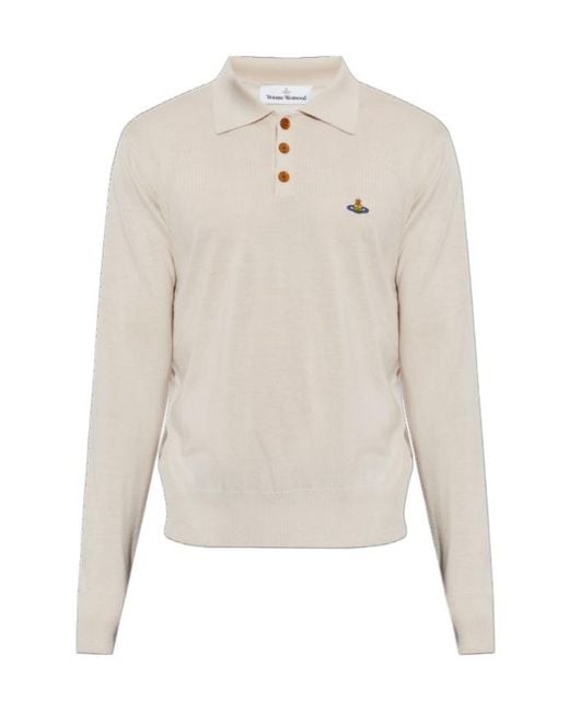 Vivienne Westwood White Long-Sleeved Knitted Polo Shirt for men