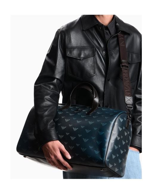 Emporio Armani Blue Monogram Logo Duffle Bag for men