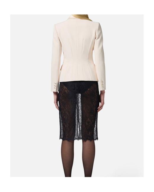 Elisabetta Franchi White Double-Breasted Satin Jacket