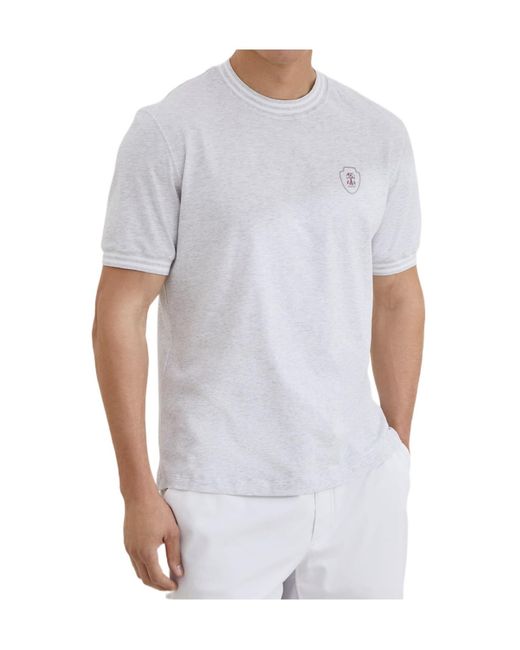 Brunello Cucinelli White Logo-Embroidered Crew-Neck T-Shirt for men