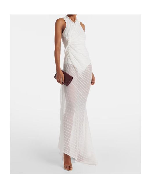 Victoria Beckham White Gathered Cotton-Blend Maxi Dress
