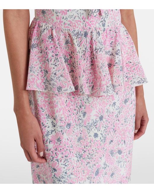 Alessandra Rich Pink Floral Peplum Silk Midi Dress