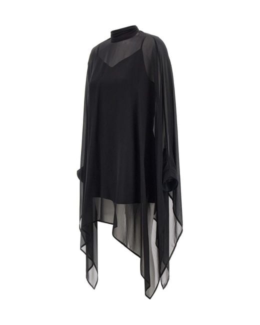 P.A.R.O.S.H. Black Semi-Sheer Draped-Sleeved Tunic
