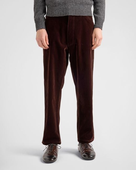 Prada Brown Logo Plaque Straight-Leg Trousers for men
