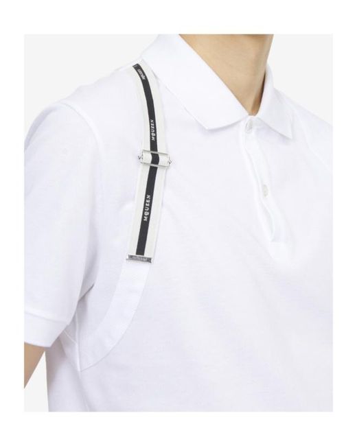 McQueen White Logo Strap Detail Polo Shirt for men