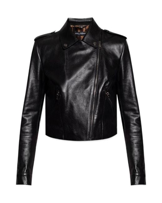 Dolce & Gabbana Black Cropped Leather Jacket