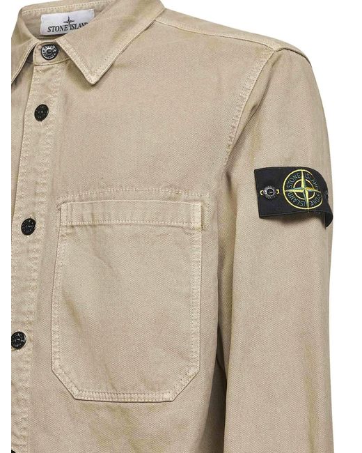 Stone Island Natural Logo Patch Buttoned Shirt Jacket for men
