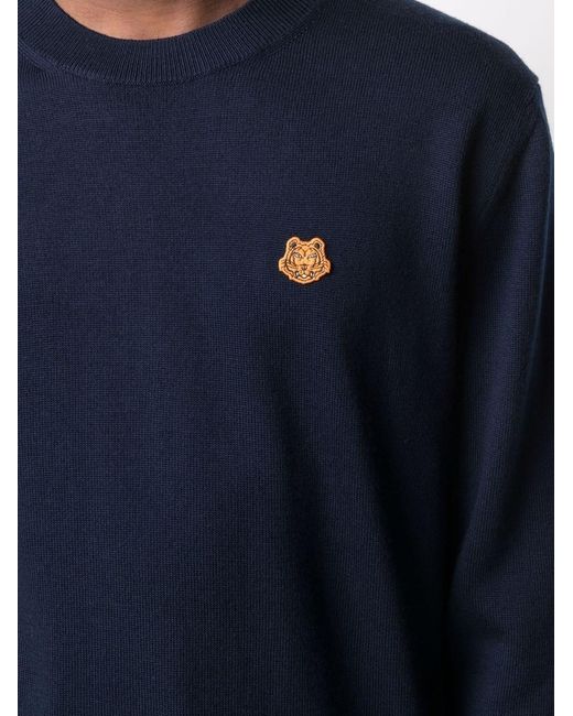 KENZO Blue Tiger Logo-Patch Jumper for men