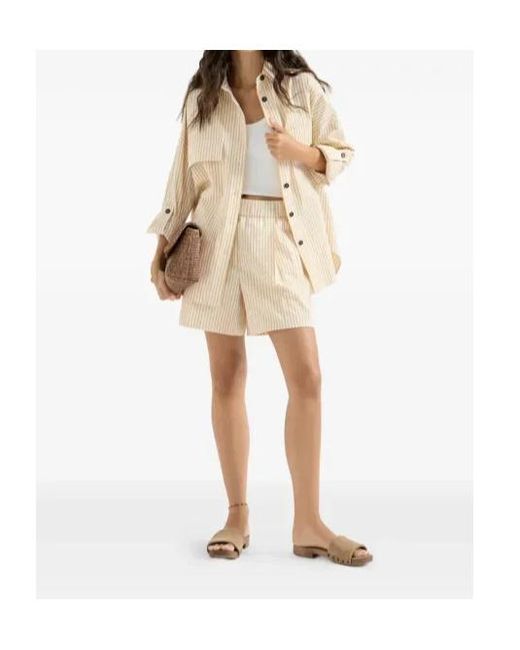 Brunello Cucinelli Natural Techno Cotton Striped Seersucker Shorts With Monili