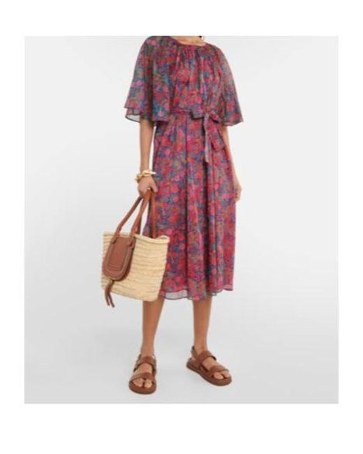 Eres Red Daisy Floral Cotton Midi Dress