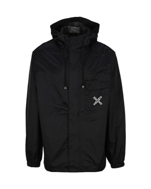 KENZO Black X Logo Hooded Rain Jacket for men