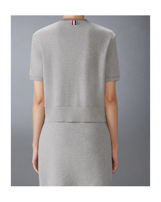 Thom Browne Gray Rwb-Stripe Waffle-Knit Cardigan