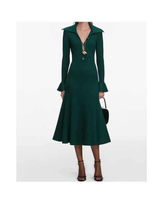 Self-Portrait Green Keyhole Knit Midi Dress