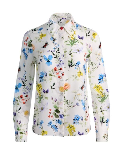 Alice + Olivia White Alice Olivia Willa Floral Printed Blouse