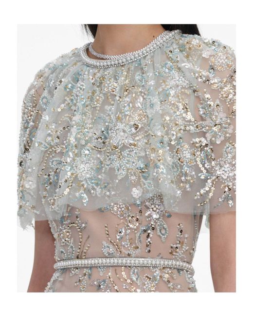 Self-Portrait Gray Sequin-Embellished Cape-Sleeve Maxi Dress