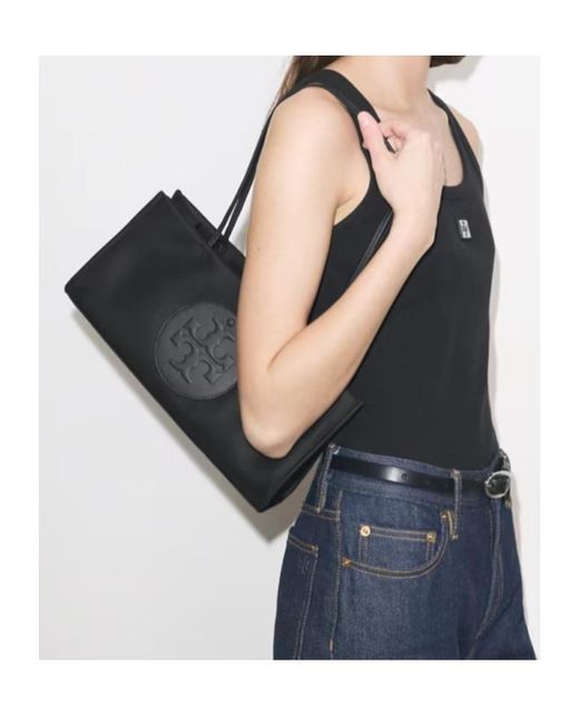Tory Burch Black Ella Logo-Patch Shoulder Bag